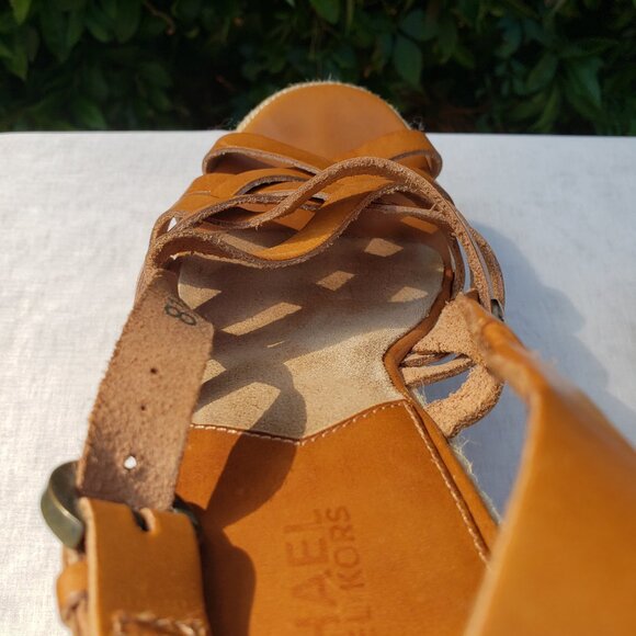 MICHAEL KORS | Tan Leather Slingback Wedge Heels - Picture 5 of 13